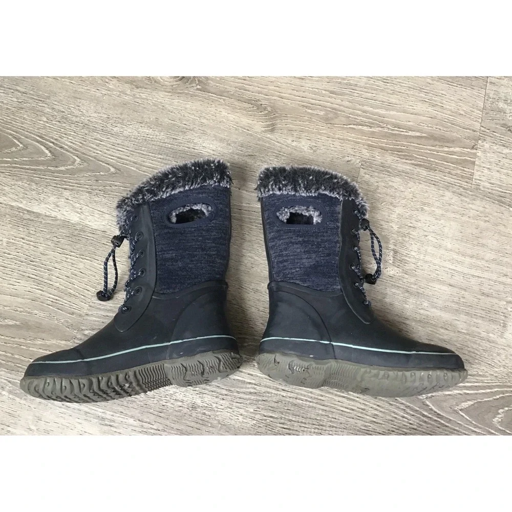 Bogs Youth Size 3 Arcata Girls Knit Blue Faux Fur Winter Snow Boots Waterproof